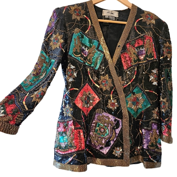 Lily Simon Vintage Silk Beaded Handmade Multicolor Women's Blazer Jacket Size 8. - Picture 2 of 16
